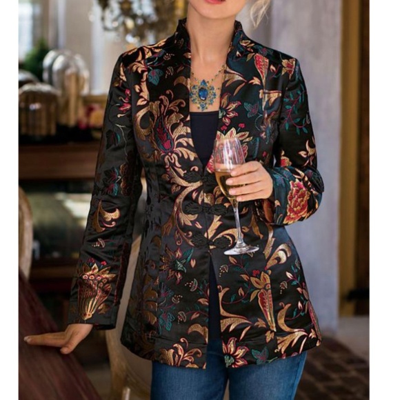 Soft Surroundings Jackets & Blazers - Soft Surroundings Jacket "Moon Dynasty" Black Floral Brocade NWOT XS 6 8 Bust 38